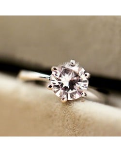 Graceful Classic Six Claw Cubic Zirconia Platinum Plated Alloy Ring