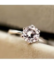 Graceful Classic Six Claw Cubic Zirconia Platinum Plated Alloy Ring