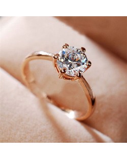 Graceful Classic Six Claw Cubic Zirconia Rose Gold Ring