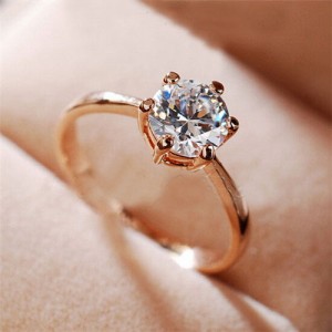 Graceful Classic Six Claw Cubic Zirconia Rose Gold Ring