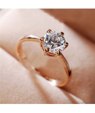 Graceful Classic Six Claw Cubic Zirconia Rose Gold Ring