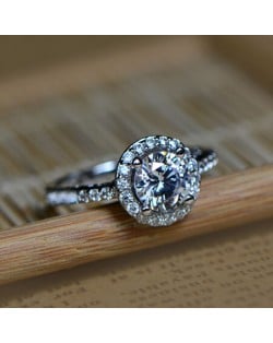 Gorgeous Shining Round Cubic Zirconia Platinum Plated Alloy Ring