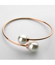 Graceful Twin Pearls Fashion Open-end Design Rose Gold Bangle
