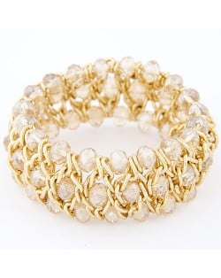 Korean Fashion Crystal Inlaid Metallic Weaving Style Elastic Bracelet - Champagne