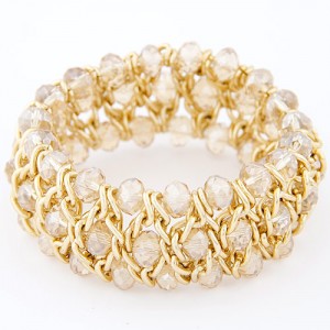 Korean Fashion Crystal Inlaid Metallic Weaving Style Elastic Bracelet - Champagne