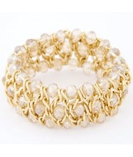 Korean Fashion Crystal Inlaid Metallic Weaving Style Elastic Bracelet - Champagne