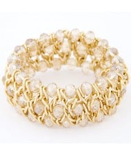 Korean Fashion Crystal Inlaid Metallic Weaving Style Elastic Bracelet - Champagne