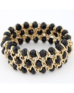 Korean Fashion Crystal Inlaid Metallic Weaving Style Elastic Bracelet - Black
