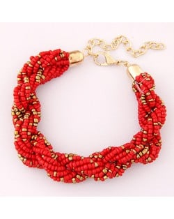 Bohemian Fashion Mini Beads with Golden Beads Decorated Bracelet - Red
