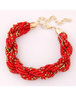 Bohemian Fashion Mini Beads with Golden Beads Decorated Bracelet - Red