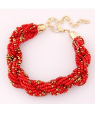 Bohemian Fashion Mini Beads with Golden Beads Decorated Bracelet - Red