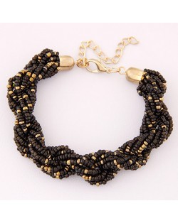 Bohemian Fashion Mini Beads with Golden Beads Decorated Bracelet - Black