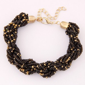 Bohemian Fashion Mini Beads with Golden Beads Decorated Bracelet - Black
