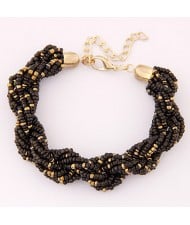 Bohemian Fashion Mini Beads with Golden Beads Decorated Bracelet - Black