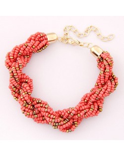Bohemian Fashion Mini Beads with Golden Beads Decorated Bracelet - Pink