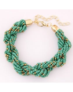 Bohemian Fashion Mini Beads with Golden Beads Decorated Bracelet - Green