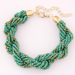 Bohemian Fashion Mini Beads with Golden Beads Decorated Bracelet - Green