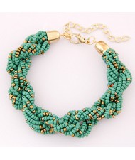 Bohemian Fashion Mini Beads with Golden Beads Decorated Bracelet - Green