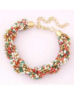 Bohemian Fashion Mini Beads with Golden Beads Decorated Bracelet - Multicolor