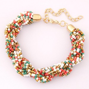 Bohemian Fashion Mini Beads with Golden Beads Decorated Bracelet - Multicolor