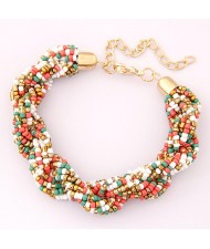 Bohemian Fashion Mini Beads with Golden Beads Decorated Bracelet - Multicolor