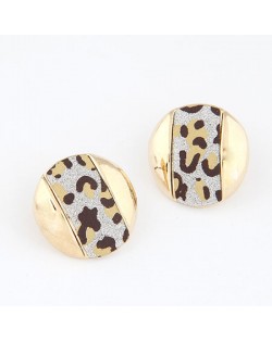 Leopard Prints Round Button Ear Studs - Golden