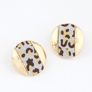 Leopard Prints Round Button Ear Studs - Golden