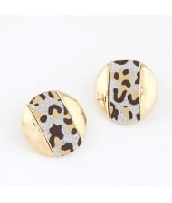 Leopard Prints Round Button Ear Studs - Golden