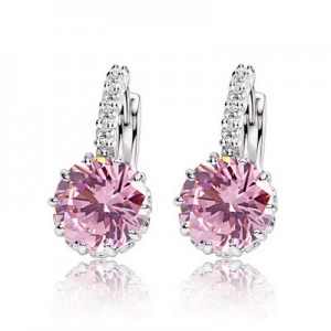 Korean Fashion Elegant Zircon Inlaid Ear Clips - Pink