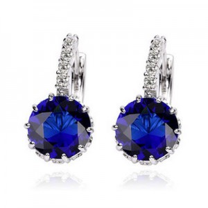 Korean Fashion Elegant Zircon Inlaid Ear Clips - Royal Blue