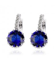 Korean Fashion Elegant Zircon Inlaid Ear Clips - Royal Blue