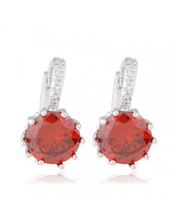 Korean Fashion Elegant Zircon Inlaid Ear Clips - Red