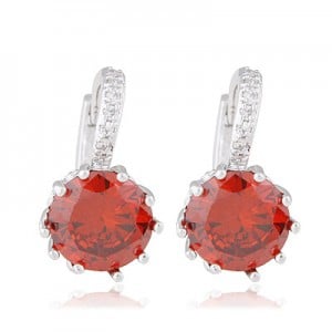 Korean Fashion Elegant Zircon Inlaid Ear Clips - Red