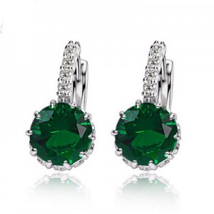 Korean Fashion Elegant Zircon Inlaid Ear Clips - Green