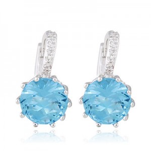 Korean Fashion Elegant Zircon Inlaid Ear Clips - Blue