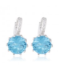 Korean Fashion Elegant Zircon Inlaid Ear Clips - Blue