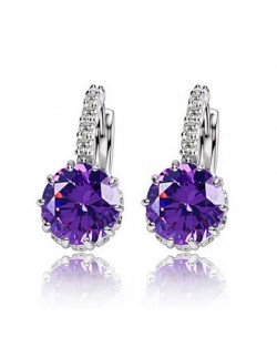 Korean Fashion Elegant Zircon Inlaid Ear Clips - Purple