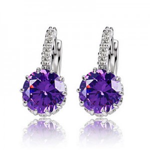 Korean Fashion Elegant Zircon Inlaid Ear Clips - Purple