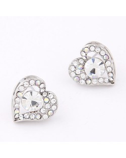 Korean Fashion Czech Rhinestone Embedded Sweet Peach Heart Shape Earrings - Silver