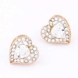 Korean Fashion Czech Rhinestone Embedded Sweet Peach Heart Shape Earrings - Golden