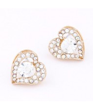 Korean Fashion Czech Rhinestone Embedded Sweet Peach Heart Shape Earrings - Golden