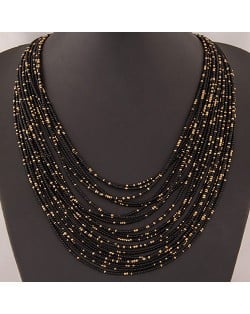 Bohemian Style Dense Layers Mini Beads Costume Necklace - Black