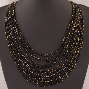 Bohemian Style Dense Layers Mini Beads Costume Necklace - Black