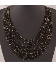 Bohemian Style Dense Layers Mini Beads Costume Necklace - Black