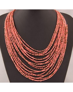 Bohemian Style Dense Layers Mini Beads Costume Necklace - Pink