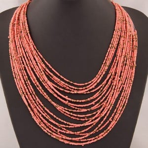 Bohemian Style Dense Layers Mini Beads Costume Necklace - Pink