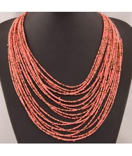 Bohemian Style Dense Layers Mini Beads Costume Necklace - Pink