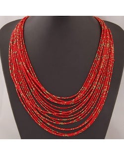 Bohemian Style Dense Layers Mini Beads Costume Necklace - Red