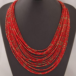 Bohemian Style Dense Layers Mini Beads Costume Necklace - Red