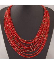 Bohemian Style Dense Layers Mini Beads Costume Necklace - Red